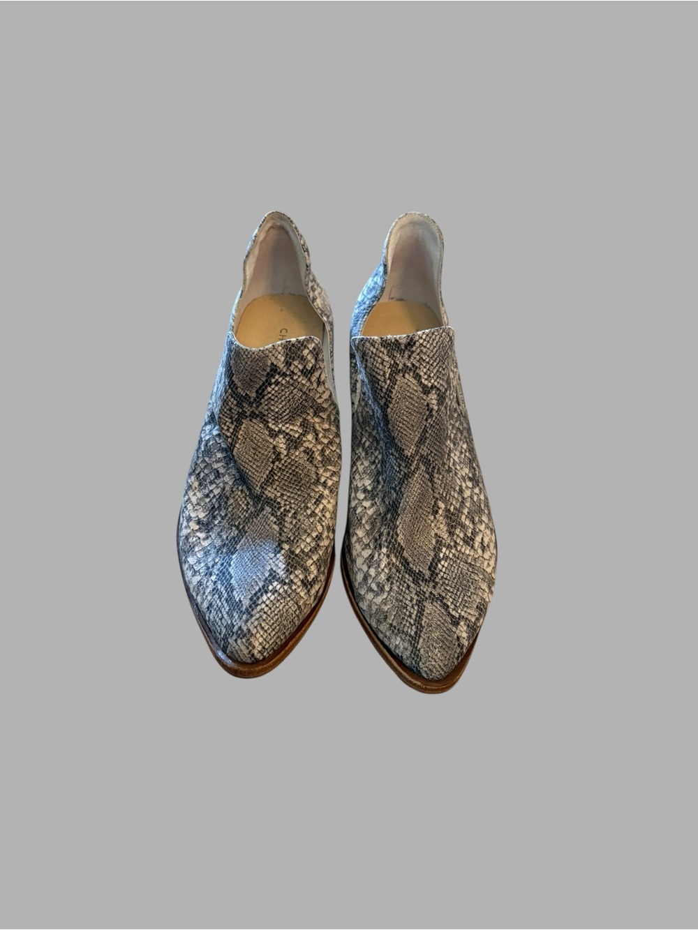 Chinese Laundry Women’s Snake-Print Slip-On Loafers in Gray and Black